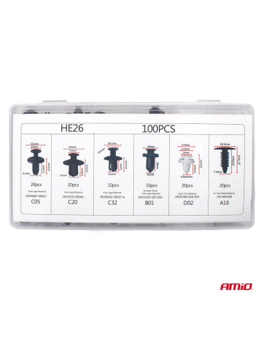 Surtido 100 clips para tapicería de PVC (6 tipos)