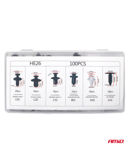 Surtido 100 clips para tapicería de PVC (6 tipos)