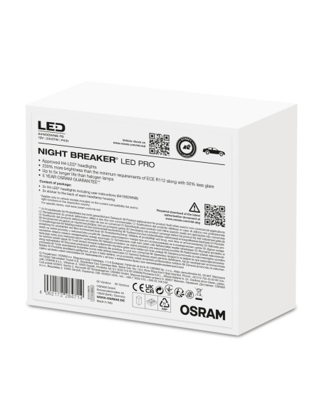 Osram Night Breaker Led 64193DWNB-FB, Kit de conversión a led H4 Homologado +220% plug&play (versión PRO)