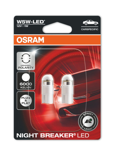 ? OSRAM 2825DWNBC-02B ? Bombillas LED T10 w5w Homologadas para la vía pública