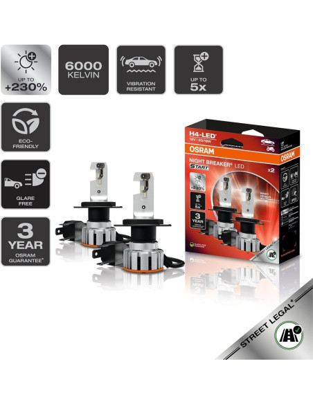 ? OSRAM NIGHT BREAKER LED START H4 – Hasta un 230% más de brillo y 6000K | ¡Compra ahora!