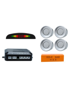 Kit de sensores de aparcamiento con pantalla y sonido, sensores plateados