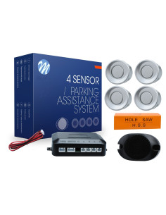 Kit de sensores de aparcamiento con zumbador, sensores plateados