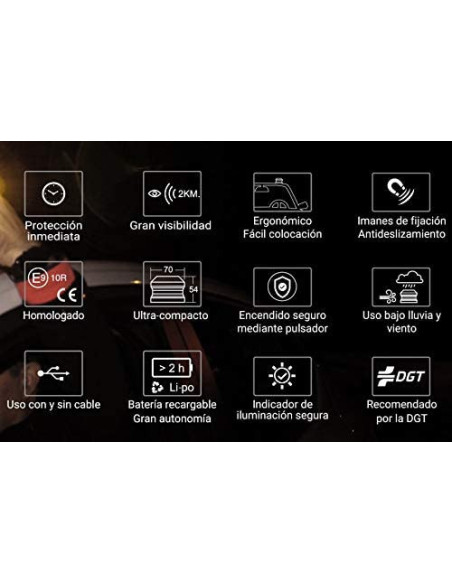 Atressa SOS TRAFFIC - Baliza luminosa Magnética de Emergencia Recargable HOMOLOGADA