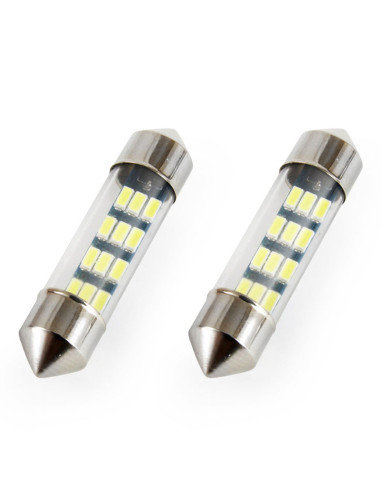 Pareja de bombillas de led blancas de plafonier C5W / C10W (36 mm.) estándar con 12 leds SMD