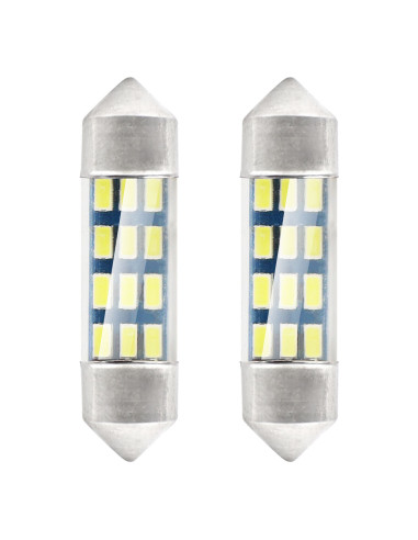 Pareja de bombillas de led blancas de plafonier C5W / C10W (36 mm.) estándar con 12 leds SMD