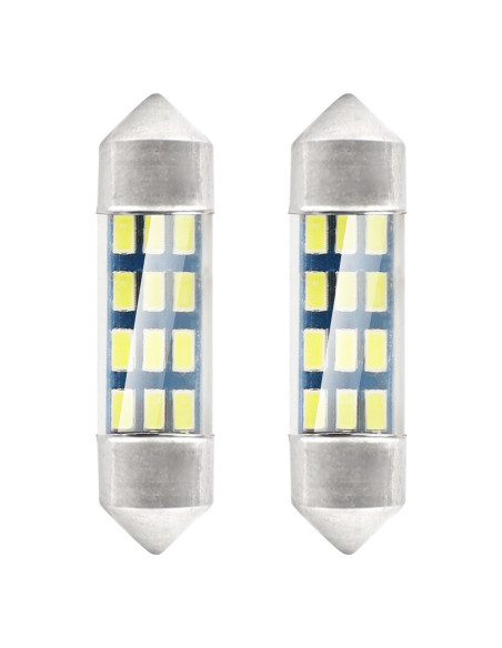 Pareja de bombillas de led blancas de plafonier C5W / C10W (36 mm.) estándar con 12 leds SMD