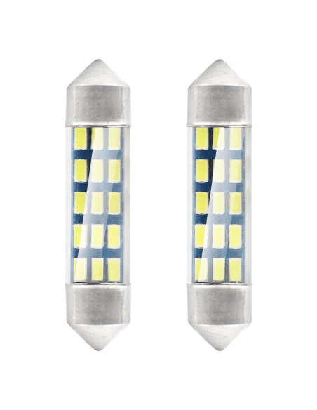 Pareja de bombillas de led blancas de plafonier C5W / C10W (39 mm.) estándar con 15 leds SMD