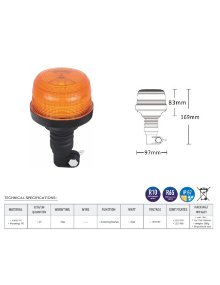 ? Foco ámbar destellante para carretillas elevadoras 25W 12/24V