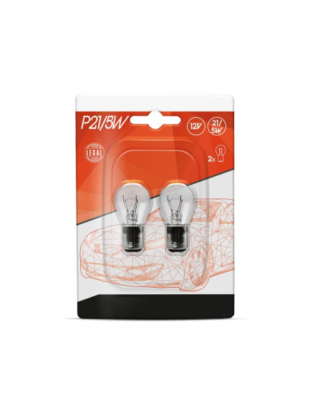 Blister de dos bombillas de 2 polos (P21/5w BAY15D, 12 voltios)