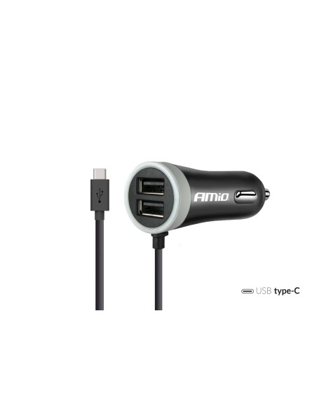 Kit cargador mechero 2xUSB + USB tipo-C 2.4A