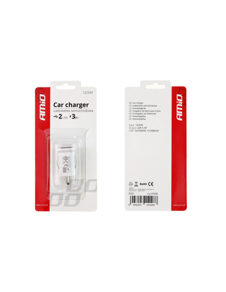 Cargador de Móvil USB para mechero 2xUSB 3.1A