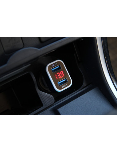 Cargador para móvil 2xUSB + comprobador de batería