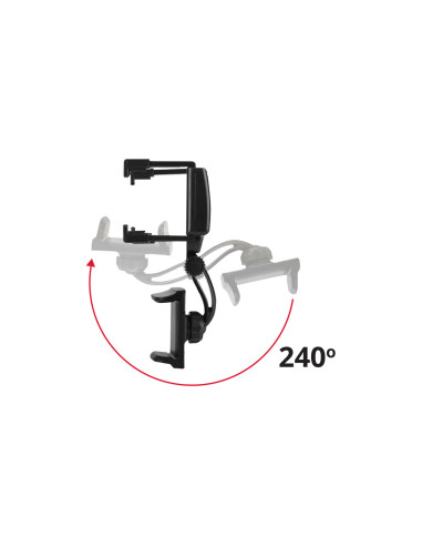 Soporte para teléfono móvil para fijación en el retrovisor del coche. Regulación ajustable de 8,90cm a 14cm de ancho.