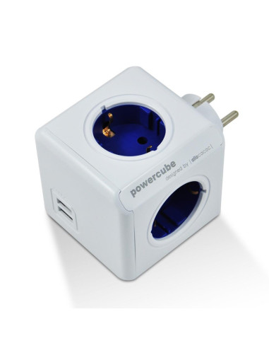 Enchufe Modular ALLOCACOC Azul: Eficiencia Eléctrica con 4 Tomas de Corriente y 2 Puertos USB en AutoAcc.es