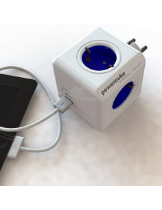 Enchufe Modular ALLOCACOC Azul: Eficiencia Eléctrica con 4 Tomas de Corriente y 2 Puertos USB en AutoAcc.es 2