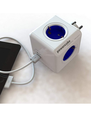 Enchufe Modular ALLOCACOC Azul: Eficiencia Eléctrica con 4 Tomas de Corriente y 2 Puertos USB en AutoAcc.es