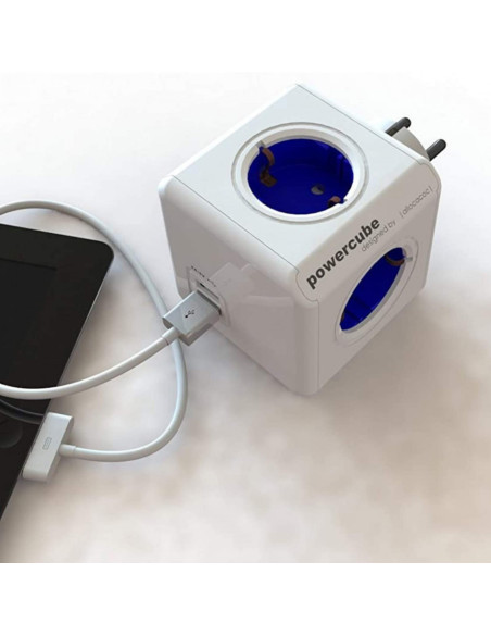 Enchufe Modular ALLOCACOC Azul: Eficiencia Eléctrica con 4 Tomas de Corriente y 2 Puertos USB en AutoAcc.es