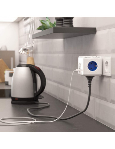 Enchufe Modular ALLOCACOC Azul: Eficiencia Eléctrica con 4 Tomas de Corriente y 2 Puertos USB en AutoAcc.es