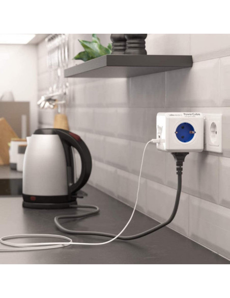 Enchufe Modular ALLOCACOC Azul: Eficiencia Eléctrica con 4 Tomas de Corriente y 2 Puertos USB en AutoAcc.es