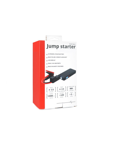 Arrancador + cargador portátil de baterías con Powerbank (12V, 12Ah, 800A)