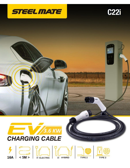 ? Cable para cargar coches eléctricos, tipo 2, monofósico, 16A/250V, 3.6kW ✅