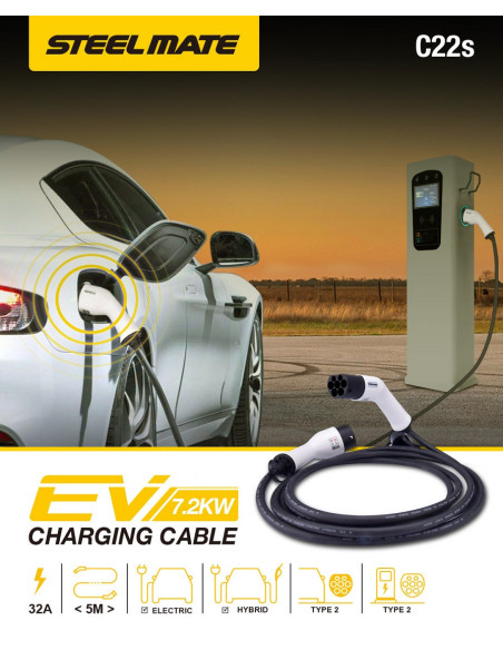 ? Cable para cargar coches eléctricos, tipo 2, monofósico, 32A/250V, 7.2kW ✅