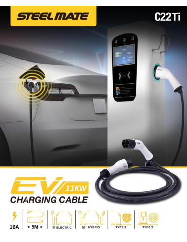 ? Cable para cargar coches eléctricos, tipo 2, trifásico, 16A/480V, 11kW ✅