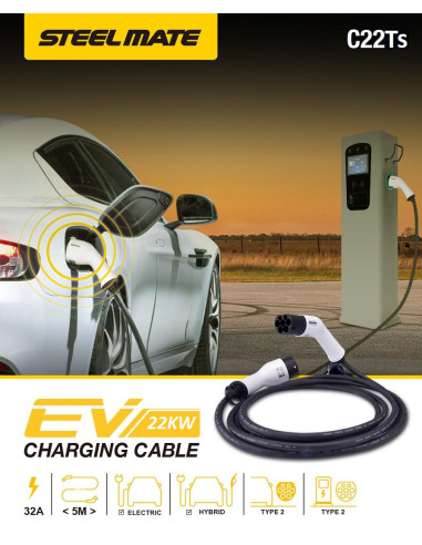 ? Cable para cargar coches eléctricos, tipo 2, trifásico, 32A/480V, 22kW ✅