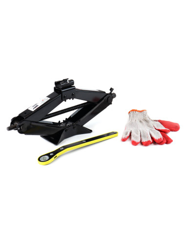 Gato de tijera de 2 toneladas con mango de llave y guantes de trabajo