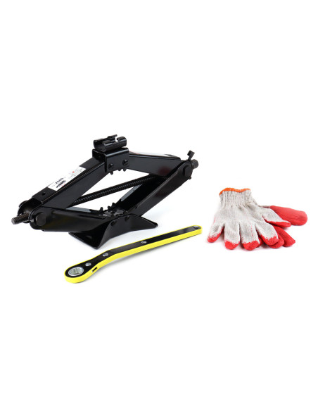 Gato de tijera de 2 toneladas con mango de llave y guantes de trabajo