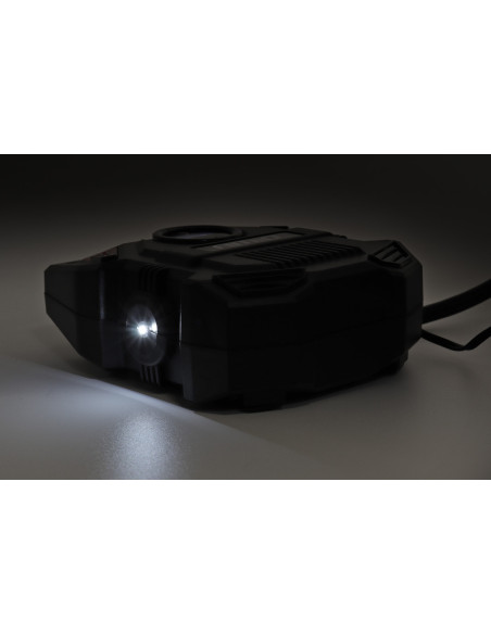 Compresor de aire 12V para coche con manómetro digital y linterna led, con presión máxima de 10 bar (150 PSI).