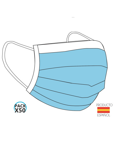 Pack de 50 Mascarillas higiénicas de 3 capas, fabricación nacional de alta calidad