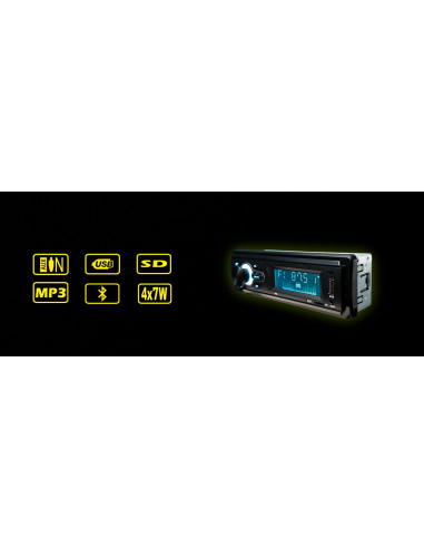 BELSON BS-1400BT - Autorradio FM para coche con manos libres bluetooth, entrada USB y AUX-in frontal