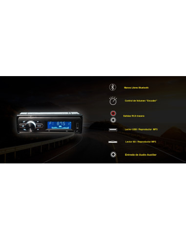 BELSON BS-1400BT - Autorradio FM para coche con manos libres bluetooth, entrada USB y AUX-in frontal