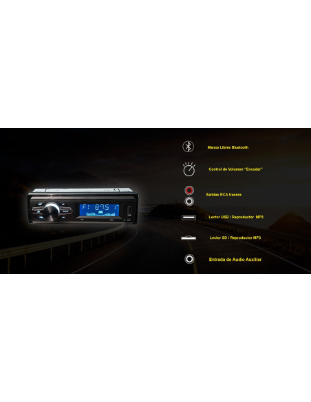 BELSON BS-1400BT - Autorradio FM para coche con manos libres bluetooth, entrada USB y AUX-in frontal
