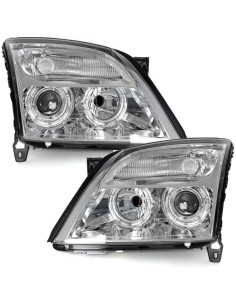 ? Dectane SWO12D - Juego delantero de faros cromados con ojos de ángel para el Opel Vectra C (2002 a 2004)