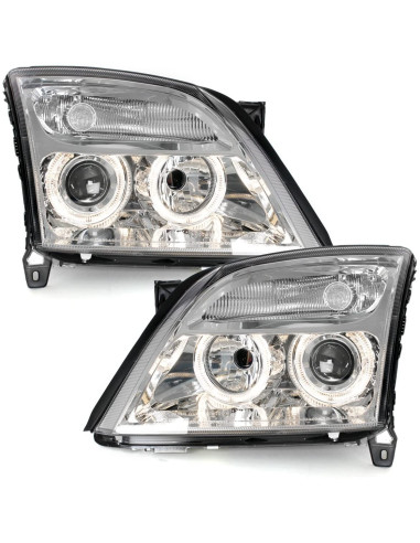 ? Dectane SWO12D - Juego delantero de faros cromados con ojos de ángel para el Opel Vectra C (2002 a 2004)