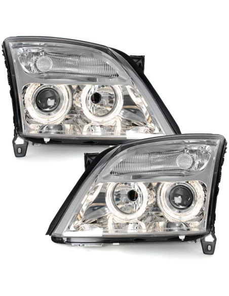 ? Dectane SWO12D - Juego delantero de faros cromados con ojos de ángel para el Opel Vectra C (2002 a 2004)