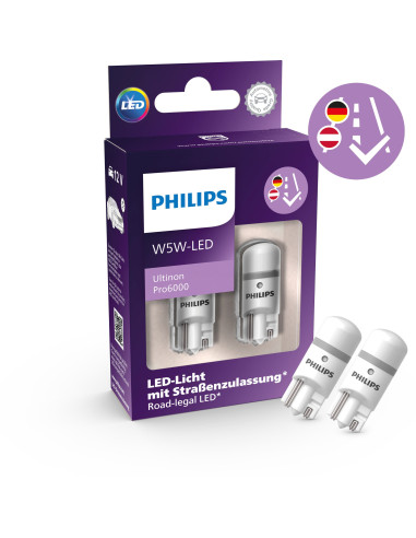 ? Philips 11961HU60X2 - Pareja de bombillas led homologadas T10 12V Ultinon Pro6000 W5W-LED