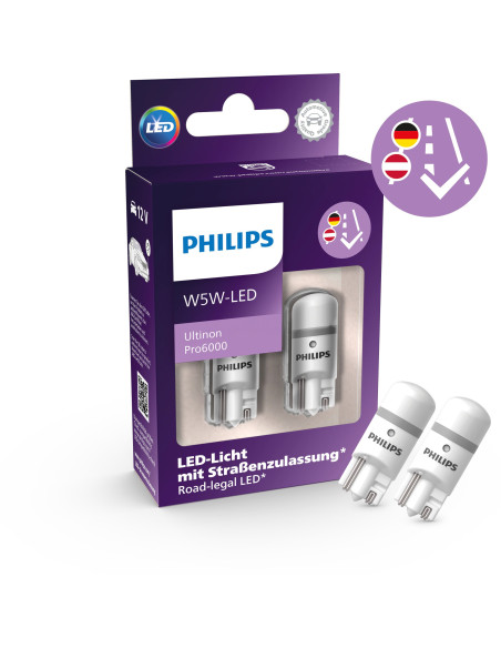 ? Philips 11961HU60X2 - Pareja de bombillas led homologadas T10 12V Ultinon Pro6000 W5W-LED