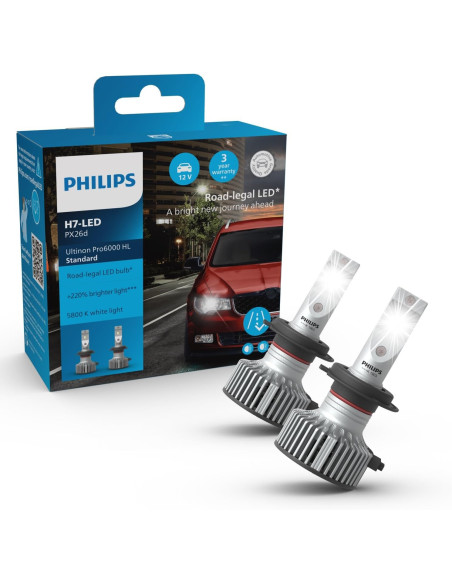 ? Bombillas LED Philips Ultinon Pro6000 H7 – Homologadas | +220% Brillo | 5800K | Pack de 2