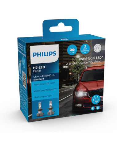 ? Bombillas LED Philips Ultinon Pro6000 H7 – Homologadas | +220% Brillo | 5800K | Pack de 2