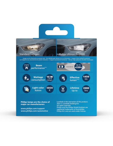 ? Bombillas LED Philips Ultinon Pro6000 H7 – Homologadas | +220% Brillo | 5800K | Pack de 2