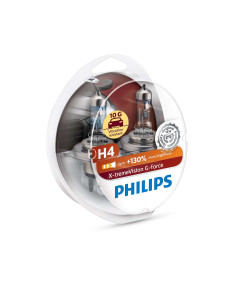 PHILIPS - Estuche H4 X-tremeVision G-fore - Bombillas halógenas para faros delanteros de coche (12 V, 60/55 W)